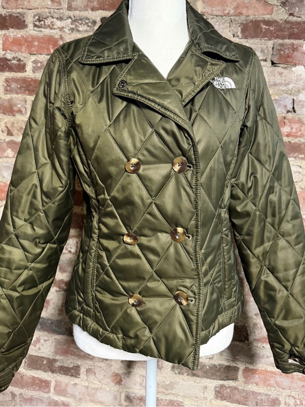 The North Face Recover Up Quilted Pea Coat Jacket Olive Green PrimaLoft Small